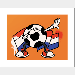 Dabbing Soccer Ball Cartoon Netherlands Dutch Flag Football Posters and Art